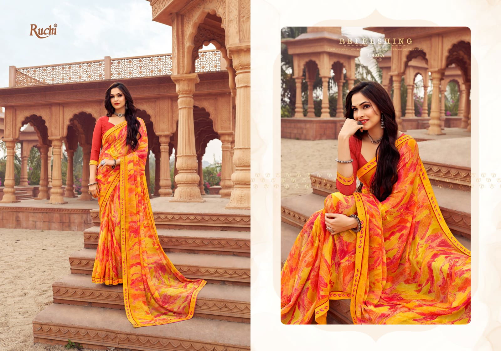 Vanilla Vol 6 By Ruchi Swarovski Border Printed Chiffon Sarees Wholesale Shop In Surat
